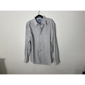 Robert Graham Blue Gray Stripe Paisley Embroidery Button Down Shirt Size XL